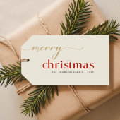 Gold and Red Script Christmas Family Name Cadeaulabel