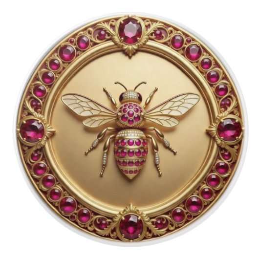 Gold and Ruby Studded Honey Bee Keramische Knop (Voorkant)
