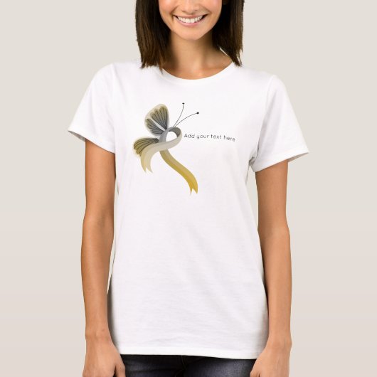 Gold and Silver Awareness Ribbon Butterfly T-Shirt (Voorkant)