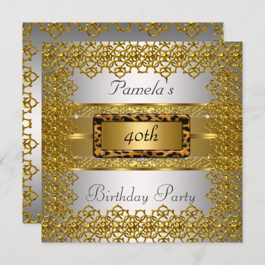 Gold and Silver Birthday Party Kaart (Voorkant / Achterkant)