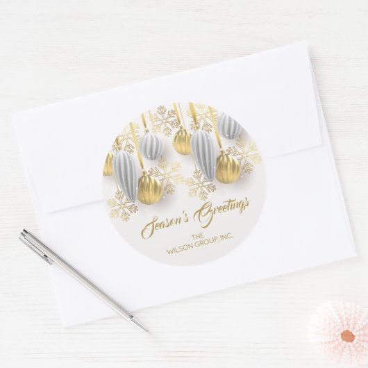 Gold and Silver Christmas Ornaments Ronde Sticker (Envelop)