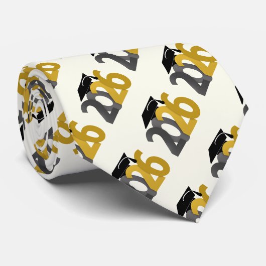 Gold and Silver Class of 2026 Graduation Stropdas (Opgerold)