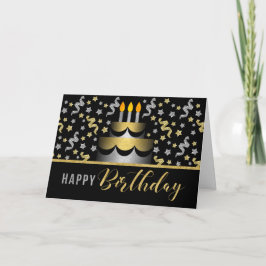 Gold and Silver Faux Glitter on Black with Cake Kaart