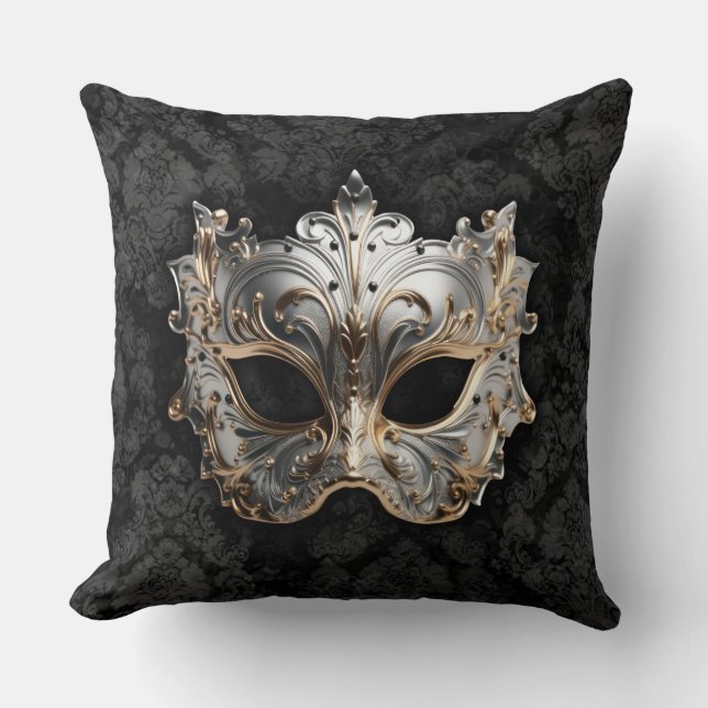 Gold and Silver Filigree Venetian Mask Kussen (Voorkant)