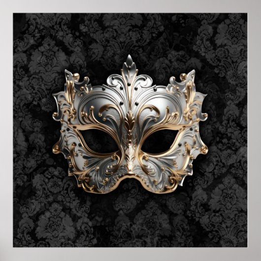 Gold and Silver Filigree Venetian Mask Poster (Voorkant)