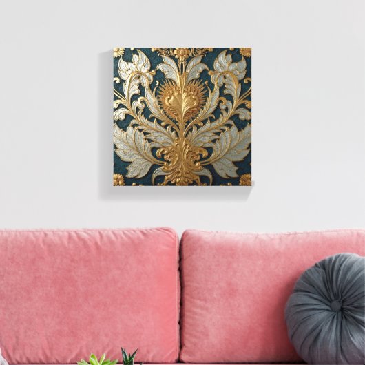 Gold and Silver Floral Ornament Canvas Afdruk (Insitu (Woonkamer))