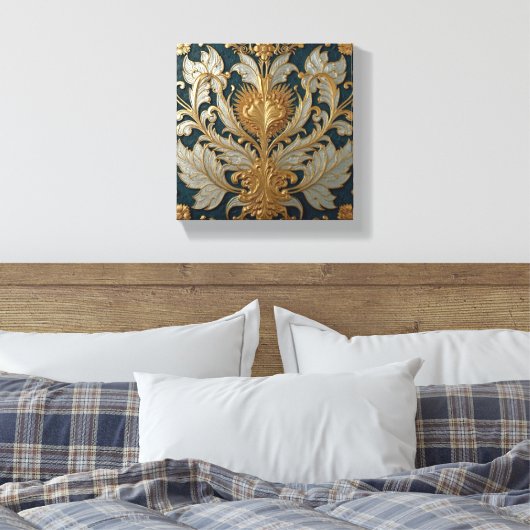 Gold and Silver Floral Ornament Canvas Afdruk (Insitu (Slaapkamer))