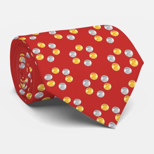 Gold and Silver Geometric Pattern on Red Stropdas (Opgerold)