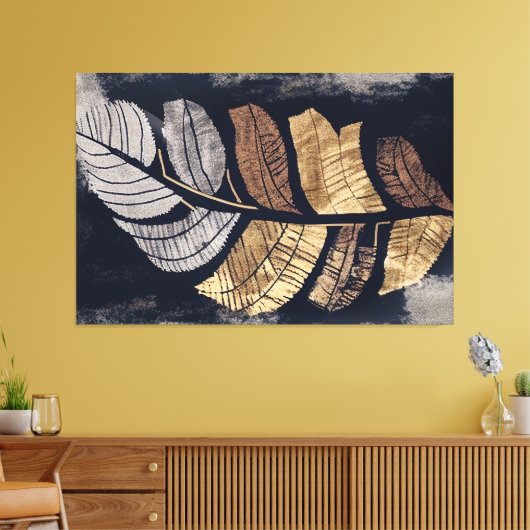 Gold and Silver Metallic Leaves Elegant Botanical Canvas Afdruk (Insitu (Woonkamer))