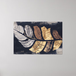 Gold and Silver Metallic Leaves Elegant Botanical  Canvas Afdruk