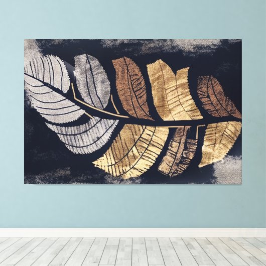 Gold and Silver Metallic Leaves Elegant Botanical  Canvas Afdruk (Insitu (Houten vloer))