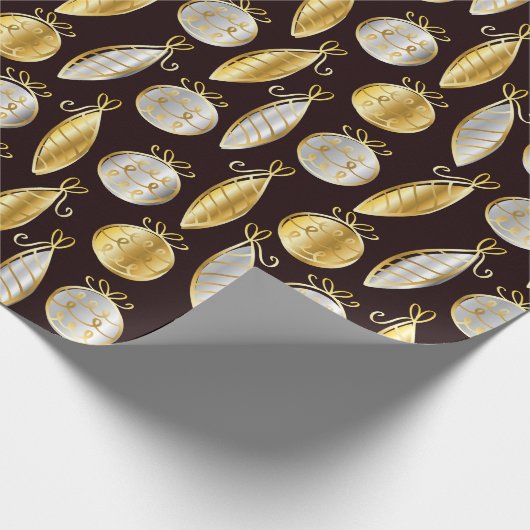 Gold And Silver Tree Ornaments Wrapping Paper Cadeaupapier (Hoek)