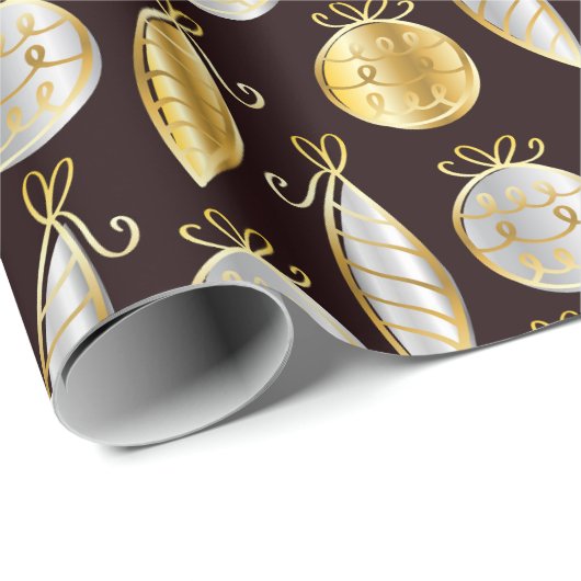 Gold And Silver Tree Ornaments Wrapping Paper Cadeaupapier (Rol Hoek)