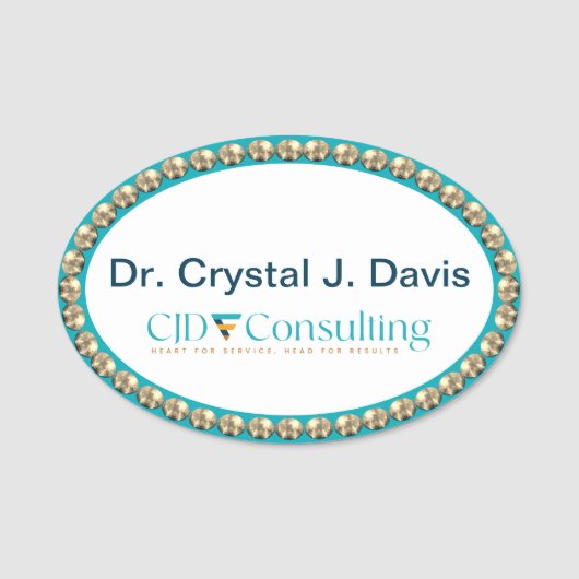 Gold and Teal Bling NAME TAG (Voorkant)