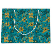 Gold and Teal Blue Christmas Poinsettia Flowers Groot Cadeauzakje (Voorkant)