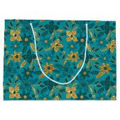 Gold and Teal Blue Christmas Poinsettia Flowers Groot Cadeauzakje (Achterkant)