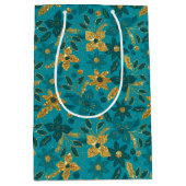 Gold and Teal Blue Christmas Poinsettia Flowers Medium Cadeauzakje (Voorkant)