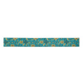 Gold and Teal Blue Christmas Poinsettia Flowers Satijnen Lint (Voorkant)