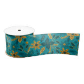 Gold and Teal Blue Christmas Poinsettia Flowers Satijnen Lint (Spoel)