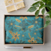 Gold and Teal Blue Christmas Poinsettia Flowers Tissuepapier (Geschenk)