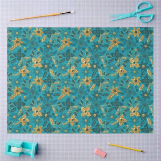 Gold and Teal Blue Christmas Poinsettia Flowers Tissuepapier (Craft)