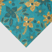 Gold and Teal Blue Christmas Poinsettia Flowers Tissuepapier (Detail)