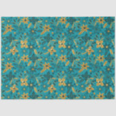 Gold and Teal Blue Christmas Poinsettia Flowers Tissuepapier (Voorkant)