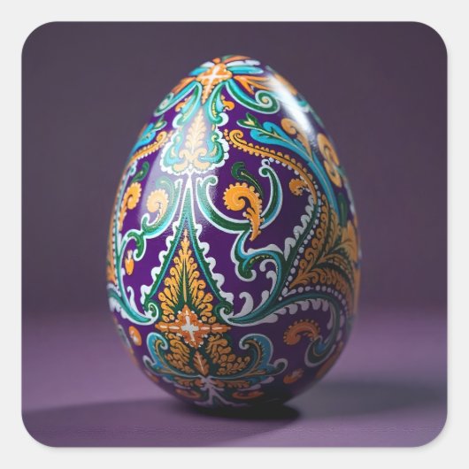 Gold and Teal Swirl Easter Egg Vierkante Sticker (Voorkant)