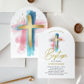 Gold and Watercolor Cross | Baptism Kaart