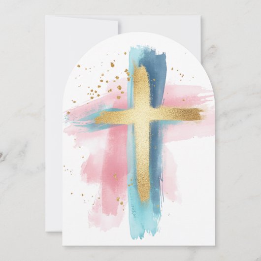 Gold and Watercolor Cross | Baptism Kaart (Achterkant)