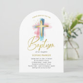 Gold and Watercolor Cross | Baptism Kaart (Staand voorkant)