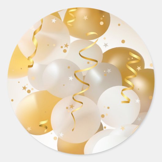 Gold and White Balloons Party Ronde Sticker (Voorkant)