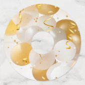 Gold and White Balloons Party Wijnglaslabel (Voorkant)