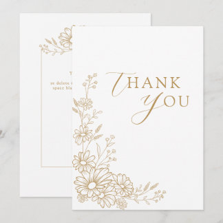 Gold and White Botanical Daisy Garden Wedding Bedankkaart