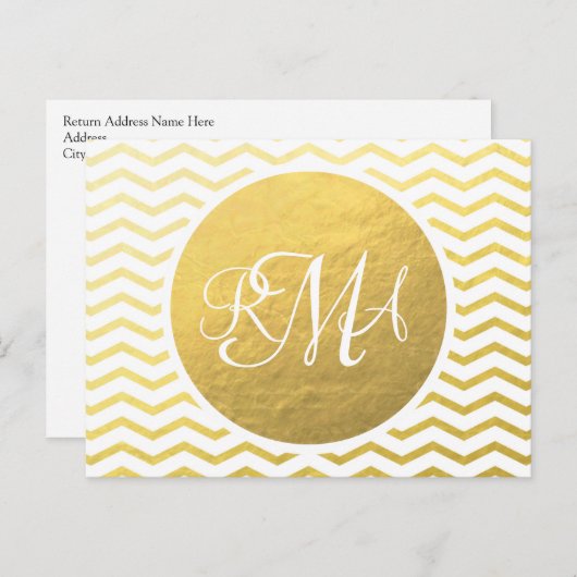Gold and White Chevron Monogrammed Personalized Briefkaart (Voorkant / Achterkant)