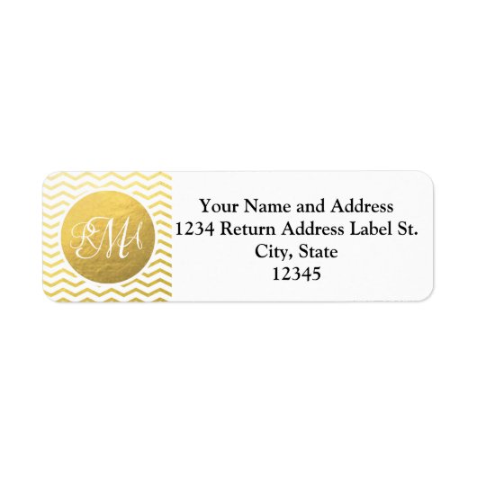 Gold and White Chevron Monogrammed Personalized Etiket (Voorkant)