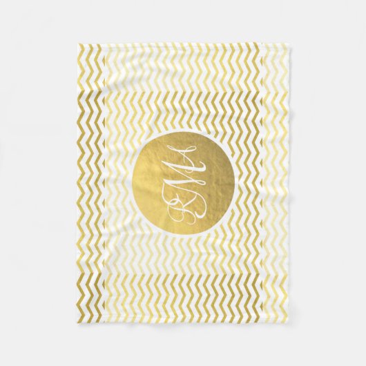 Gold and White Chevron Monogrammed Personalized Fleece Deken (Voorkant)