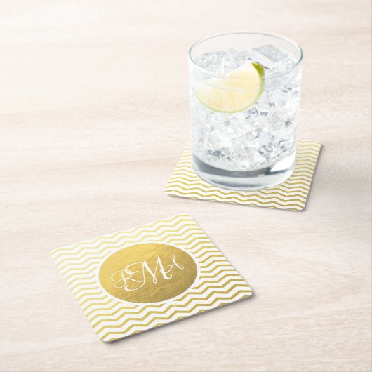 Gold and White Chevron Monogrammed Personalized Kartonnen Onderzetters (Insitu)