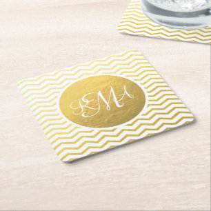 Gold and White Chevron Monogrammed Personalized Kartonnen Onderzetters