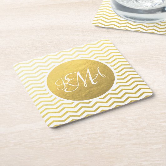 Gold and White Chevron Monogrammed Personalized Kartonnen Onderzetters (Schuin)