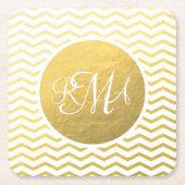 Gold and White Chevron Monogrammed Personalized Kartonnen Onderzetters (Voorkant)