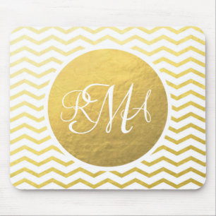 Gold and White Chevron Monogrammed Personalized Muismat