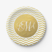 Gold and White Chevron Monogrammed Personalized Papieren Bordje (Voorkant)