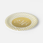Gold and White Chevron Monogrammed Personalized Papieren Bordje (Gekanteld)