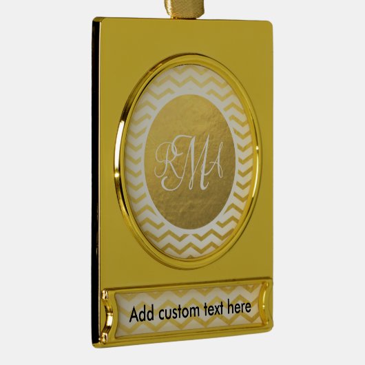 Gold and White Chevron Monogrammed Personalized Verguld Banner Ornament (Rechts)