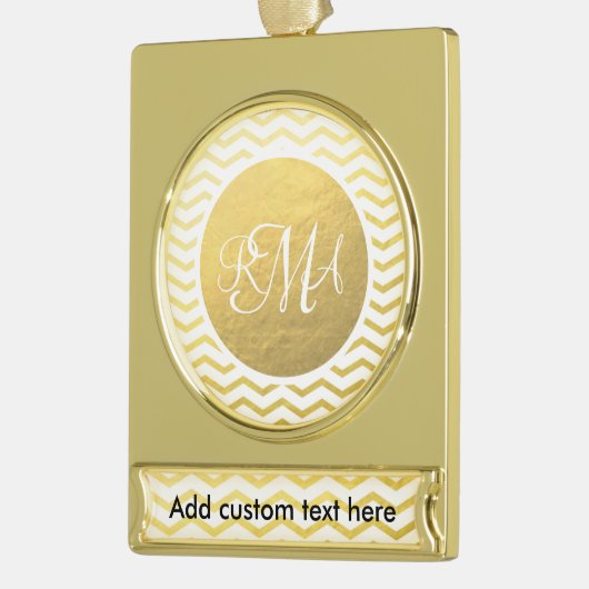 Gold and White Chevron Monogrammed Personalized Verguld Banner Ornament (Links)