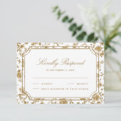 Gold and White Chinoiserie Wedding RSVP Kaartje (Staand voorkant)
