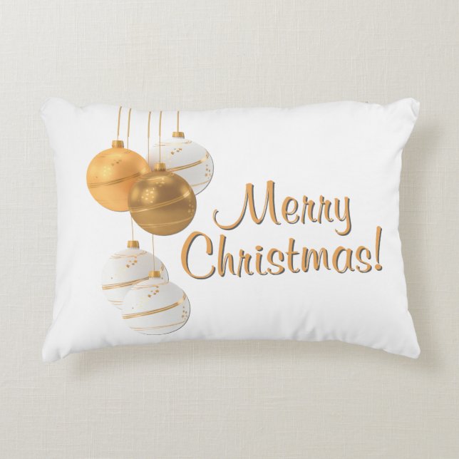 Gold and White Christmas Balls Custom Text Accent Kussen (Voorkant)