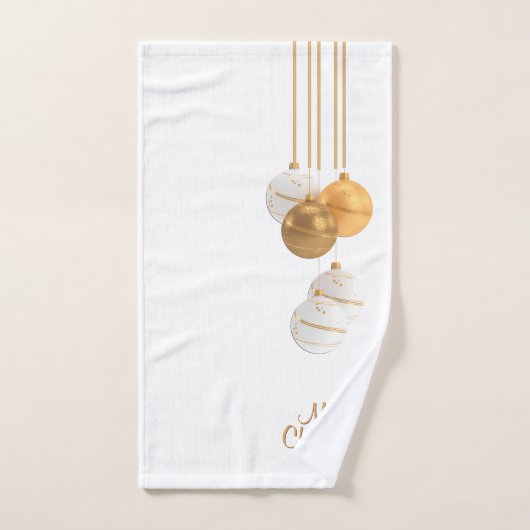 Gold and White Christmas Balls Custom Text Bad Handdoek (Handdoek)