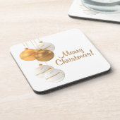 Gold and White Christmas Balls Custom Text Bier Onderzetter (Linkerzijde)